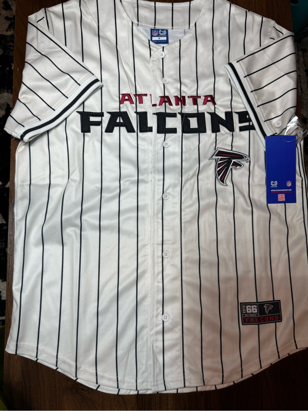 NFL Atlanta Falcons White and Black Pinstripe Button-Up Jerseys